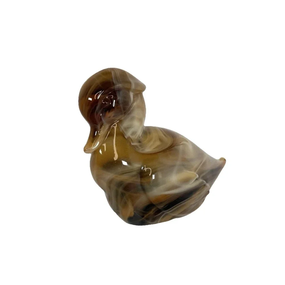 Imperial Glass Slag Duck Figurine Heisey Caramel Slag Wood / Mother Duck 4.5”x6”